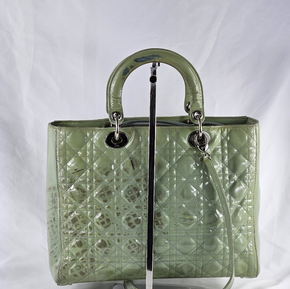 CHRISTIAN DIOR Patent Cannage  Lady Dior Mint Green - Picture 4 of 8